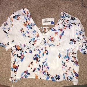 Olivaceous Tie Back Crop Top Blouse
